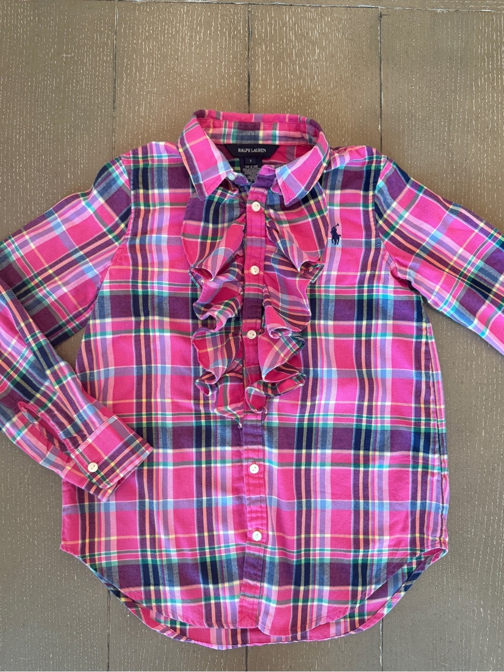 Ralph Lauren Kids Plaid Flannel Ruffle Western Button Down Shirt Size 7 Girl (S)